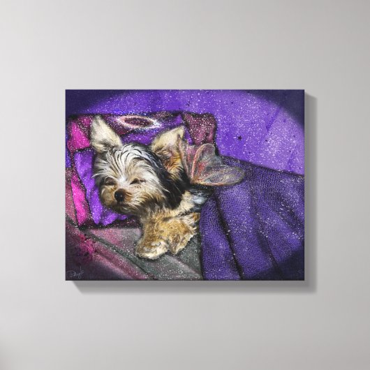 Tiny Yorkie Sleeping Angel Halo Memorial Art Canvas Afdruk (Voorkant)