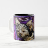 Tiny Yorkie Sleeping Angel Halo Memorial Art Frost Tweekleurige Koffiemok (Voorkant links)