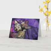 Tiny Yorkie Sleeping Angel Halo Memorial Art Kaart (Gele Bloem)