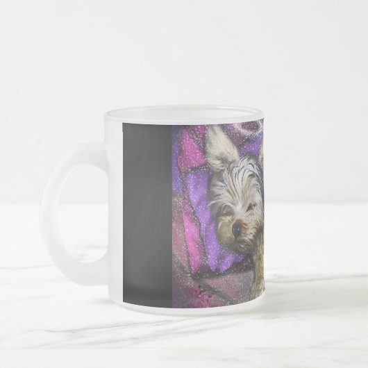 Tiny Yorkie Sleeping Angel Halo Memorial Art Matglas Koffiemok (Links)