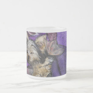 Tiny Yorkie Sleeping Angel Halo Memorial Art Matglas Koffiemok