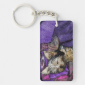 Tiny Yorkie Sleeping Angel Halo Memorial Art Sleutelhanger (Voorkant)