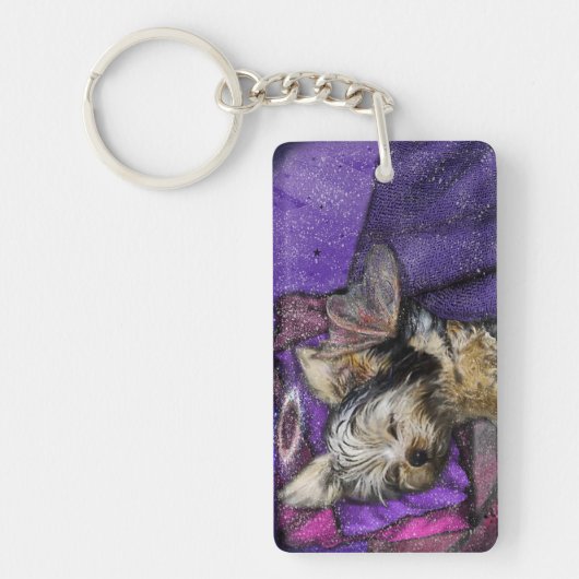 Tiny Yorkie Sleeping Angel Halo Memorial Art Sleutelhanger (Voorkant)
