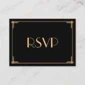 Tiny Zwarte Gouden Grote Art Deco Trouw RSVP Informatiekaartje (Achterkant)