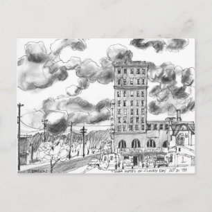 Tioga Hotel op bewolkte dag, Coos Bay, Oregon Briefkaart
