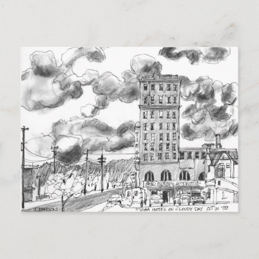 Tioga Hotel op bewolkte dag, Coos Bay, Oregon Briefkaart (Voorkant)