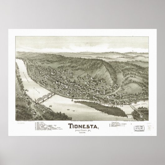 Tionesta Pennsylvania 1896 Antiek Panorama Poster (Voorkant)