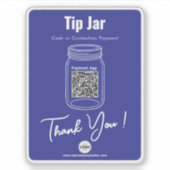Tip Jar, Aangepaste QR-code Betalen App, Blauw Vin Sticker (Voorkant)