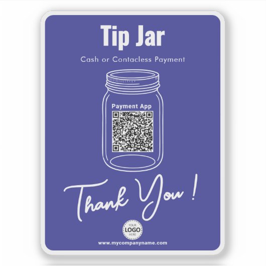 Tip Jar, Aangepaste QR-code Betalen App, Blauw Vin Sticker (Voorkant)