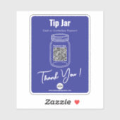 Tip Jar, Aangepaste QR-code Betalen App, Blauw Vin Sticker (Vel)