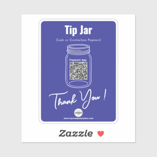 Tip Jar, Aangepaste QR-code Betalen App, Blauw Vin Sticker (Vel)