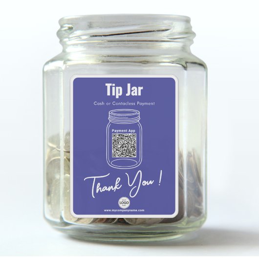Tip Jar, Aangepaste QR-code Betalen App, Blauw Vin Sticker