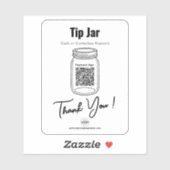 Tip Jar, Aangepaste QR-code Betalen App, Wit Vinyl Sticker (Vel)