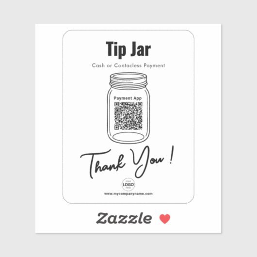 Tip Jar, Aangepaste QR-code Betalen App, Wit Vinyl Sticker (Vel)