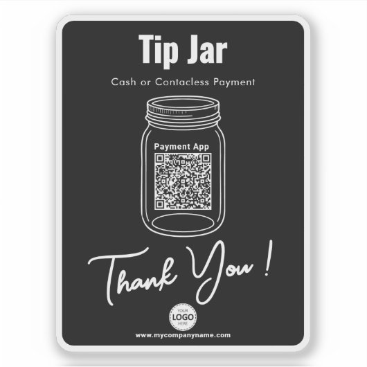 Tip Jar, Aangepaste QR-code Betalen App, Zwart Vin Sticker (Voorkant)