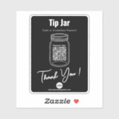 Tip Jar, Aangepaste QR-code Betalen App, Zwart Vin Sticker (Vel)