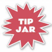 Tip Jar op Rode Starburst Vorm Sticker (Voorkant)