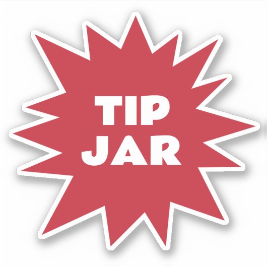 Tip Jar op Rode Starburst Vorm Sticker (Voorkant)