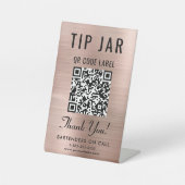Tip Jar QR Code Roos Goud Tafelblad Reclamebord Met Voetstuk (Voorkant)