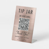 Tip Jar QR Code Roze Goud Tafelmodel Reclamebord Met Voetstuk (Voorkant)