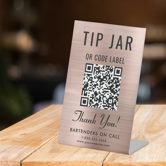Tip Jar QR Code Roze Goud Tafelmodel Reclamebord Met Voetstuk