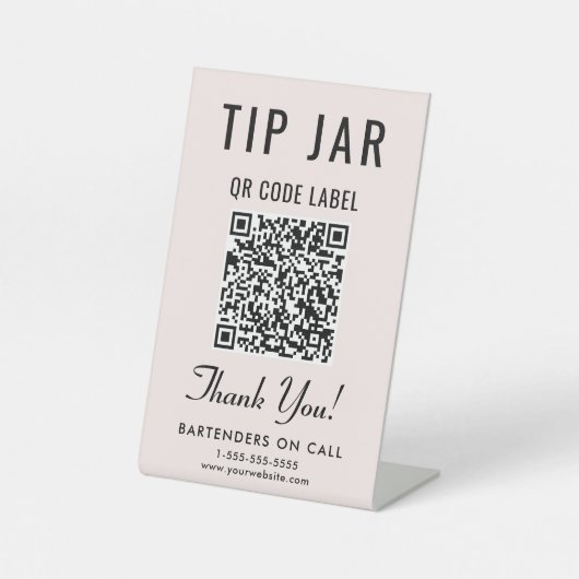 Tip Jar QR Code Roze Tafelblad Reclamebord Met Voetstuk (Voorkant)