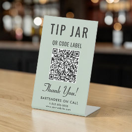 Tip Jar QR-code Sage Groene Tafelmodel Reclamebord Met Voetstuk