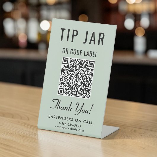 Tip Jar QR-code Sage Groene Tafelmodel Reclamebord Met Voetstuk