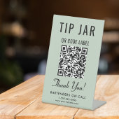 Tip Jar QR-code Sage Groene Tafelmodel Reclamebord Met Voetstuk