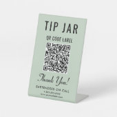 Tip Jar QR-code Sage Groene Tafelmodel Reclamebord Met Voetstuk (Voorkant)