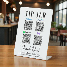 Tip Jar QR-code Venmo Paypal Cashapp Zelle Reclamebord Met Voetstuk