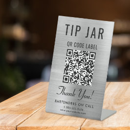 Tip Jar QR Code Zilver Tafelblad Reclamebord Met Voetstuk
