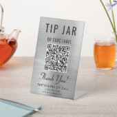 Tip Jar QR Code Zilver Tafelblad Reclamebord Met Voetstuk (Insitu)