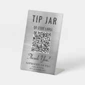 Tip Jar QR Code Zilver Tafelblad Reclamebord Met Voetstuk (Voorkant)