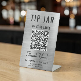 Tip Jar QR Code Zilveren Tafelmodel Reclamebord Met Voetstuk