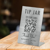 Tip Jar QR Code Zilveren Tafelmodel Reclamebord Met Voetstuk