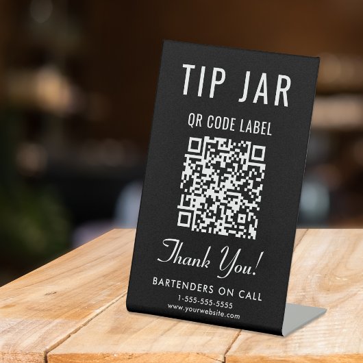 Tip Jar QR Code Zwart Tafelblad Reclamebord Met Voetstuk