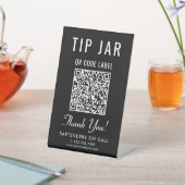 Tip Jar QR Code Zwart Tafelblad Reclamebord Met Voetstuk (Insitu)