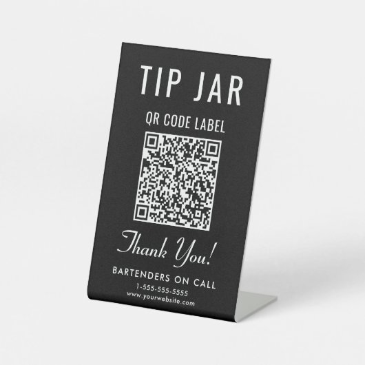 Tip Jar QR Code Zwart Tafelblad Reclamebord Met Voetstuk (Voorkant)