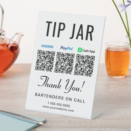 Tip Jar Venmo Paypal Cashapp QR Codes Tafelblad Reclamebord Met Voetstuk (Insitu)