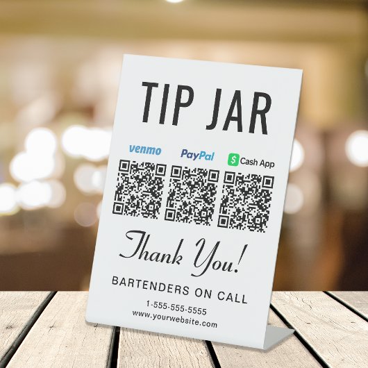 Tip Jar Venmo Paypal Cashapp QR Codes Tafelblad Reclamebord Met Voetstuk