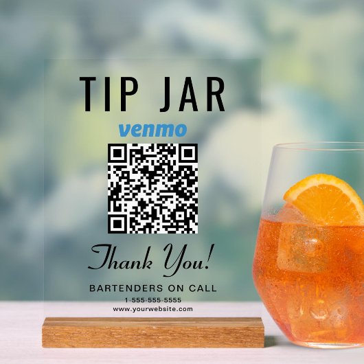 Tip Jar Venmo QR-code helder Acryl Bord