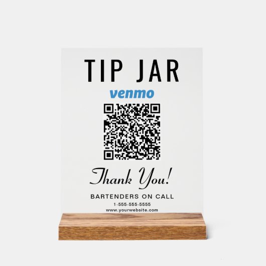 Tip Jar Venmo QR-code helder Acryl Bord (Voorkant)