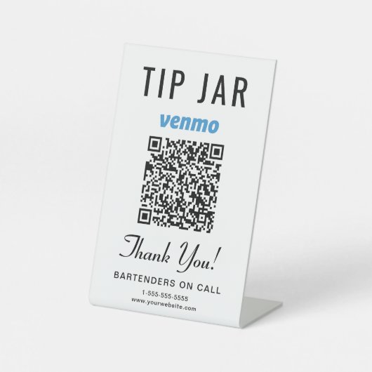 Tip Jar Venmo QR-code Reclamebord Met Voetstuk (Voorkant)