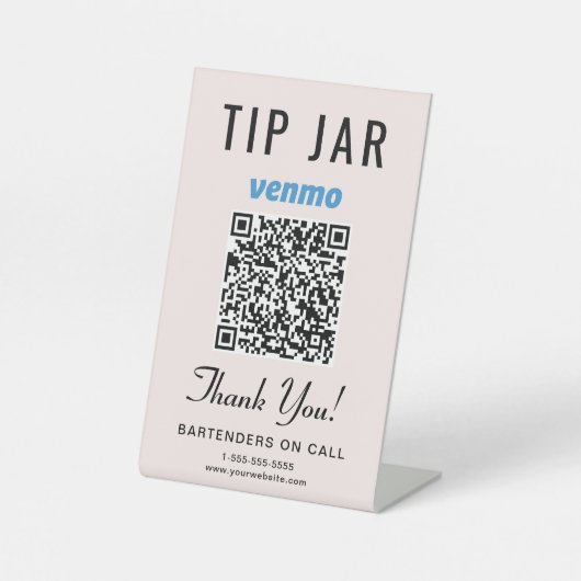 Tip Jar Venmo QR Code Roze Reclamebord Met Voetstuk (Voorkant)