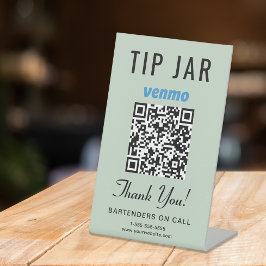 Tip Jar Venmo QR Code Sage Groene Tafelmodel Reclamebord Met Voetstuk