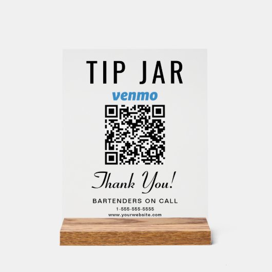 Tip Jar Venmo QR Code Wissen Acryl Bord (Voorkant)