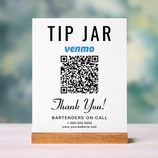 Tip Jar Venmo QR Code Wit Acryl Bord (Neutraal)