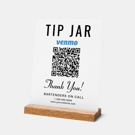 Tip Jar Venmo QR Code Wit Acryl Bord (Hoek)