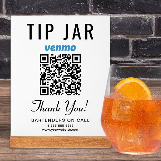 Tip Jar Venmo QR Code Wit Acryl Bord